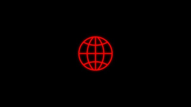 World Globe Line Icon Animation Representing Website Adress with Glow 4k Motion Graphics Video Footage with Alpha Channel