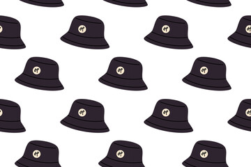 Seamless pattern with black bucket hats on white background © vicktoriabbk