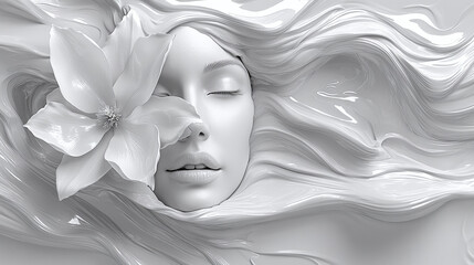 Woman and Flower Sculpture in Monochrome