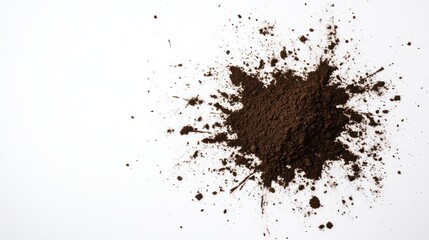 Dark Brown Powder Spilled on White Background