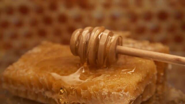 wooden stick lays on honeycombs
