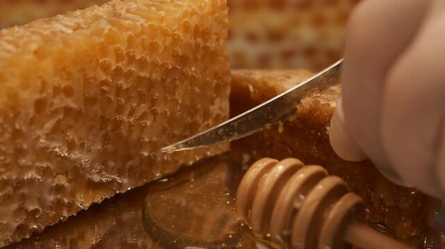 cutting honeycombs with knife