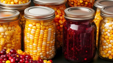 Preserved Corn and Cranberry Jars Autumn Harvest