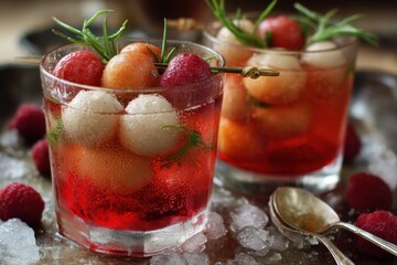 Chilled lychee and raspberry drink