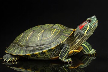 Obraz premium Colorful Turtle with Striped Shell and Vibrant Red Markings