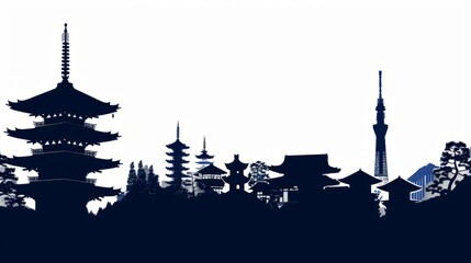Fototapeta premium Kyoto skyline silhouette with iconic pagodas and modern tower for travel and tourism concepts