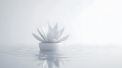 Fototapeta premium Serene White Lotus Flower in Minimalist Water Setting