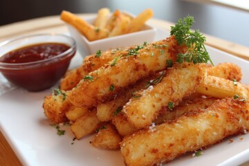 Fototapeta premium fried fish stick or fish sticks with sauce