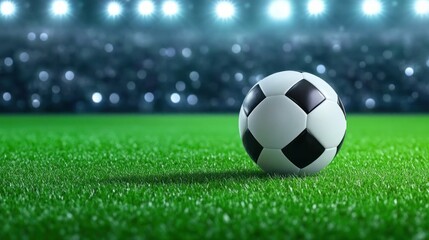 Soccer Ball on Stadium Field at Night