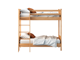 Wooden bunk bed isolated on transparent background