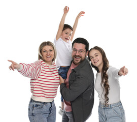 Portrait of happy family on white background