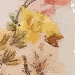 Naklejka premium oriental, natural, abstract, watercolor, hand-painted, branches, element, boho, hand painted, fabric, plant, vintage, modern, retro, leaf, flower, texture, wallpaper, spring, illustration, nature, flo