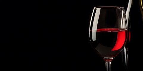 Elegant Red Wine Glass and Bottle on Black Background