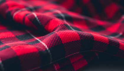 Red and black plaid blanket close up with selective focus, crayon drawing. with white shades