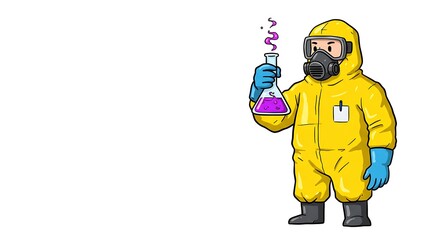 Fototapeta premium Scientist in Hazmat Suit Conducting Chemical Experiment