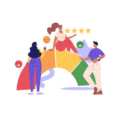 Customer Satisfaction Survey Clients Choosing Satisfaction Rating with Good and Bad Emotions. Concept of Client Feedback, Online Survey, Customer Review. Vector illustration for Web Design