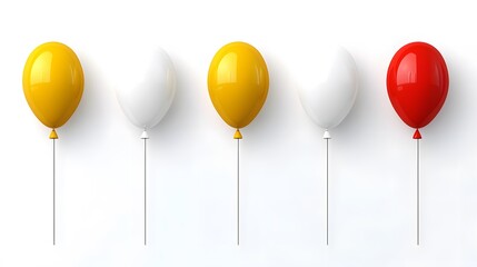 Five Balloons Row, Yellow, White, Red, Party Decoration