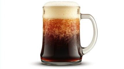 Refreshing Glass of Dark Beer with Frothy Head and Bubbles