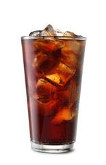 Glass of cola with ice cubes isolated on white