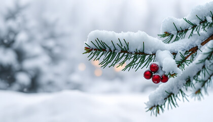Winter  background. Christmas background with snow-covered pine branch and snowdrifts, dramatic. with white shades
