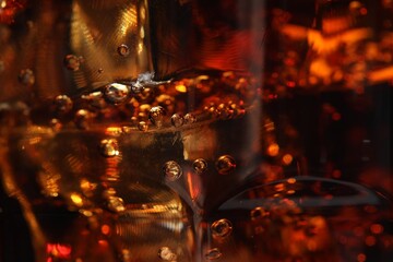 Refreshing cola with bubbles, macro view. Tasty drink