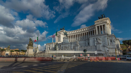 Rome, Italy. Famous Vittoriano with gigantic equestrian statue of King Vittorio Emanuele II timelapse hyperlapse.