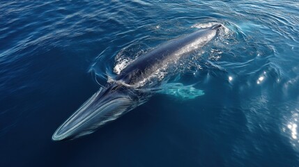 Fototapeta premium Fin Whale Surfacing: Majestic Ocean Giant in Blue Waters