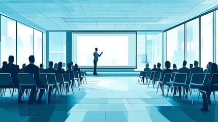 Professional Presentation in a Modern Conference Room with Audience Listening Attentively