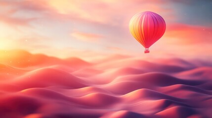 Obraz premium Enchanting Hot Air Balloon Journey Over Serene Desert Dunes at Sunset Dreamy Landscape with Vi