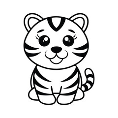 Chibi Tiger Cub Line Art – Cute Kawaii Cartoon in Black & White