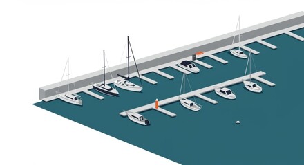 Obraz premium Minimalist marina illustration with docked sailboats against a stark white background