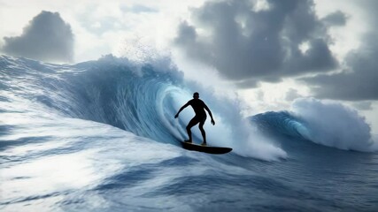 Surfer Riding a Powerful Ocean Wave - Powered by Adobe