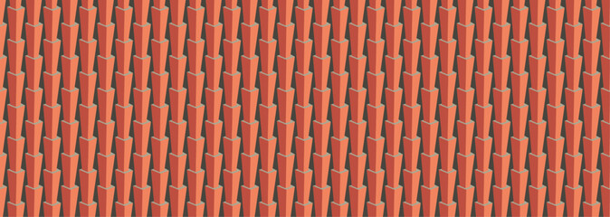 Isometric Red 3D Geometric Pattern. Abstract Repeating Background Design. Plant Form Compositions. Minimal Optical Illustration.