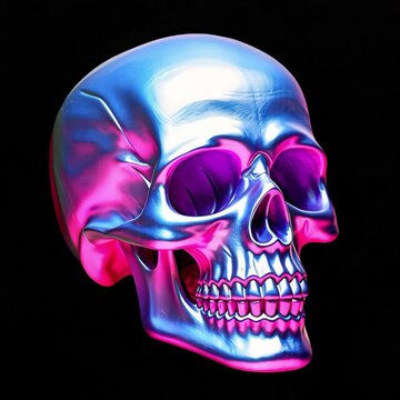Futuristic colorful metallic skull animation isolated asset, transparent 4K video, alpha channel, ProRes 4444