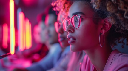 Futuristic digital marketing team exploring buyer personas to optimize SEM campaigns and create compelling content