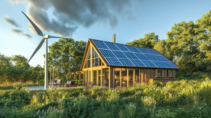 Obraz premium Eco-Friendly Cabin: Sustainable Living in Harmony with Nature