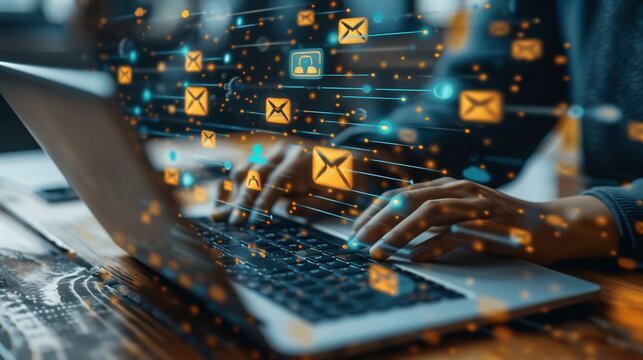 Futuristic digital marketing strategy session where the team leverages buyer personas to create optimized email content and meet their goals