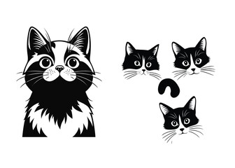 Obraz premium A cute set of black and white feline vector illustrations features funny domestic cats and kittens