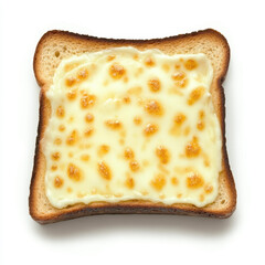 Delicious toast topped with creamy kasha cheese, perfect for a quick snack or light meal on a fresh white backdrop.