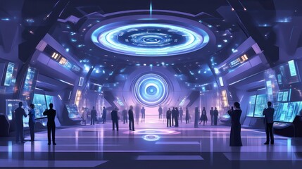 Obraz premium Futuristic Control Room with Advanced Technology and Illuminated Interfaces