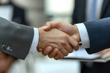 of modern office business meeting colleagues discussing project at conference table.