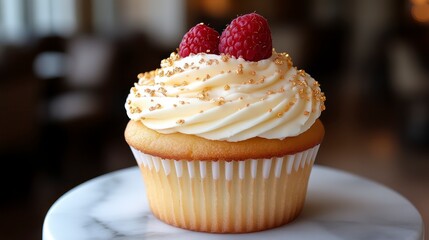 Delicious Cupcake Topped with Cream and Fresh Berries Perfect for Dessert Photography or Culin