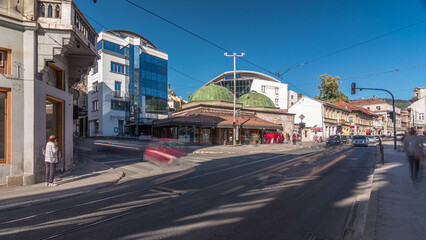 Obraz premium Bosniak Institute timelapse hyperlapse, in a renovated Turkish bathhouse in Sarajevo