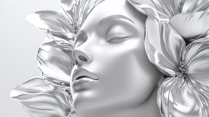 Woman and Flower Sculpture in Monochrome
