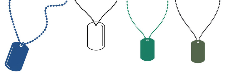 Fototapeta premium Military Dog Tag Necklaces in Various Styles on Clean White Backdrop Art