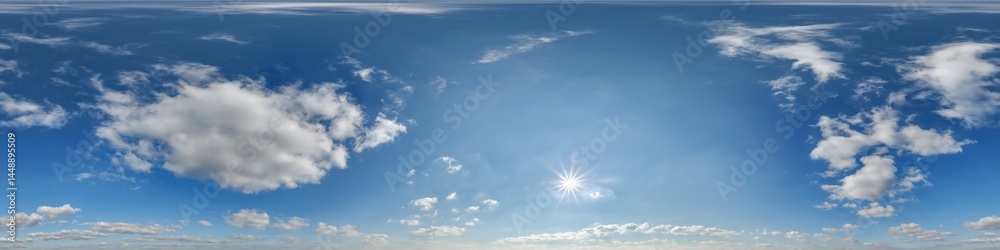 Wall mural cloudy blue sky with beautiful clouds hdri panorama 360 degrees angle view with zenith for use in 3d
