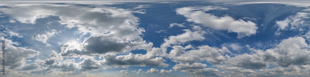 Sticker cloudy blue sky with beautiful clouds hdri panorama 360 degrees angle view with zenith for use in 3d