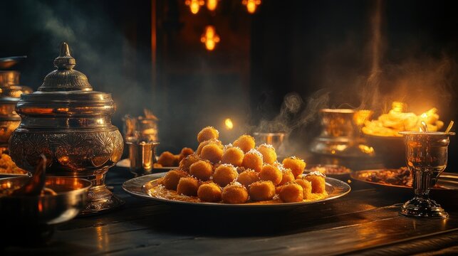 Aromatic Sweet Treats: Golden Delights on a Rustic Table