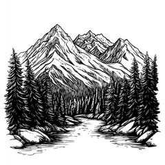 Mountain river forest scene