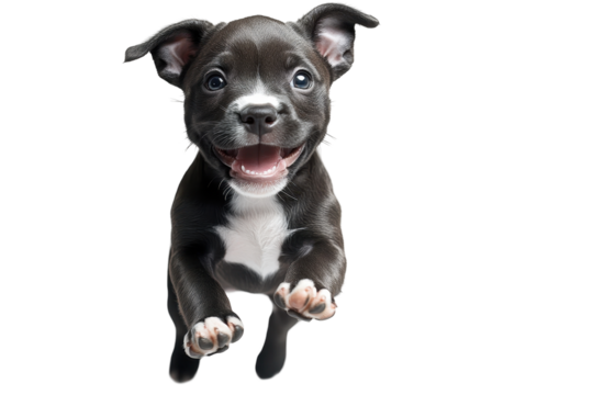 Cute puppy jumping joyfully against a transparent background showcasing playful energy and happiness in a lively manner
